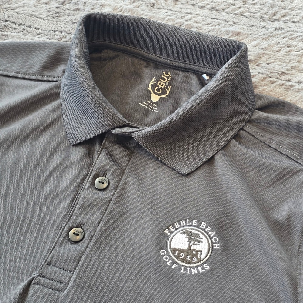CBUK Cutter & Buck Mens Gray Pebble Beach Golf Links Polo Shirt‎ Medium M